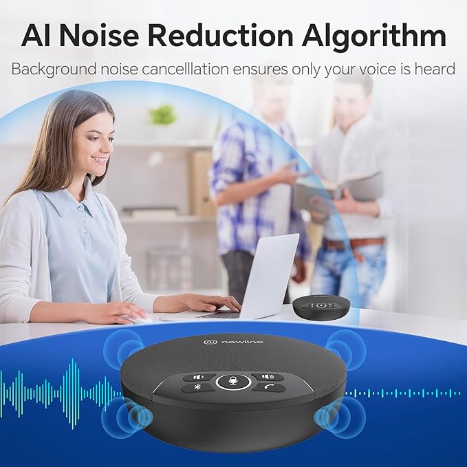 N newline USB Conference Microphone Speaker with Dongle, Bluetooth Speakerphone, 360° Voice Pickup, 4 Mics, Portable USB Speakerphone w/Noise Reduction for Home Office, Meeting Teams, Zoom, NewPie 30