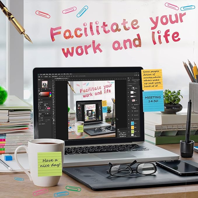 Yexiya 12 Pads Pop up 3x3 Refill Pop up Sticky Notes with Lined Bright Colors Self Stick Post for Office Shool Home