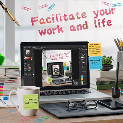 Yexiya 12 Pads Pop up 3x3 Refill Pop up Sticky Notes with Lined Bright Colors Self Stick Post for Office Shool Home