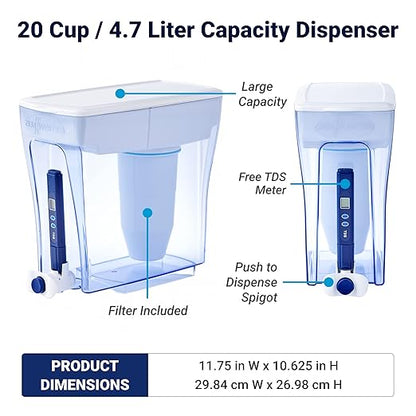 ZeroWater 20-Cup Ready-Pour 5-Stage Water Filter Dispenser with 0 TDS Water Filter – IAPMO Certified to Reduce Lead, Chromium, and PFOA/PFOS