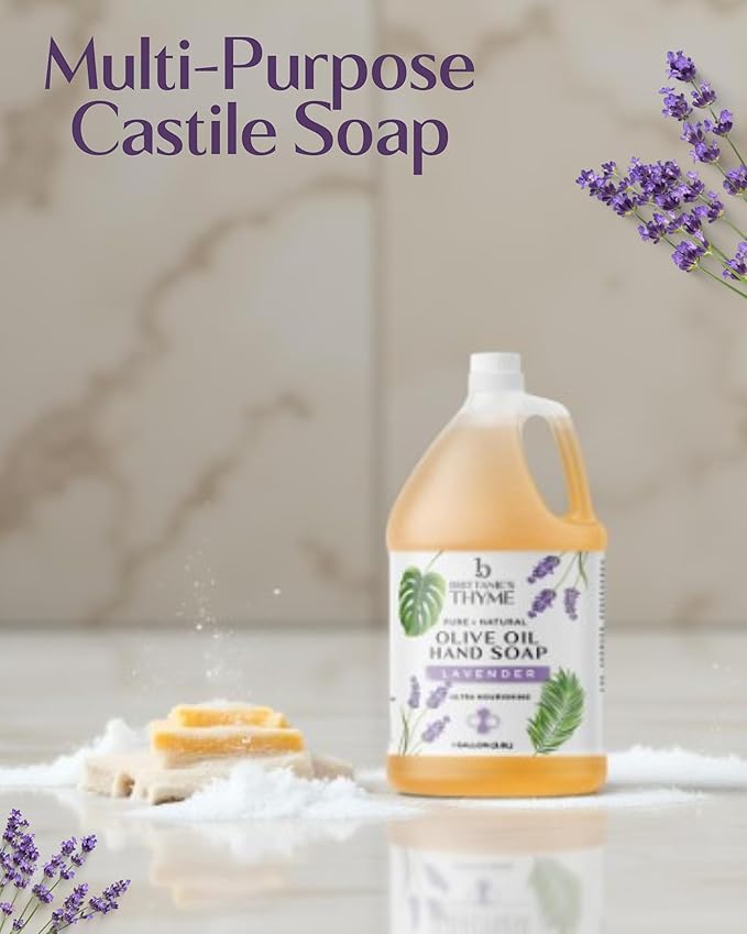 Brittanie's Pure Organic Castile Liquid Olive Oil Soap Refill, Lavender, 1 Gallon | Face, Body Wash, Dishes, Pets & Laundry | Vegan & Gluten Free Non-GMO