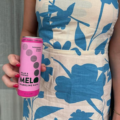 Melo Sparkling Kava Drink, Passionfruit, Orange & Guava, Sugar Free Non-Alcoholic Drinks, Zero Calories, Gluten Free, Vegan, 750mg Kava Root, 12 Pack, 12 oz Cans