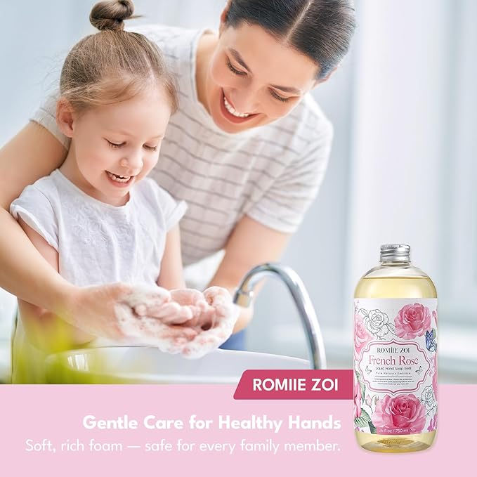 ROMIIE ZOI Liquid Hand Soap Refill, Rose, Gentle & Moisturizing Formula, 750 ML/ 26 FL OZ