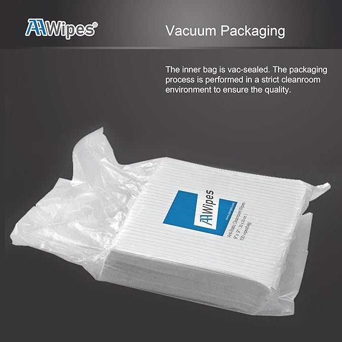 AAWipes Cleanroom Wipe Cloths (Grade A) - Safe Electrostatic Discharge (ESD) Polyester Wiper Special ESD-Safer Wiper Cloths Lint Free Static Dissipasive Wipers (6"x6") 100pcs