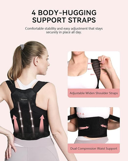 Posture Corrector for Women and Men, Back Brace with Shoulder Support, Adjustable Full Back Brace Straightener for Posture Improving, Relief for Upper & Lower Back, Shoulder Pain (Large)
