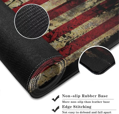 American Antique Flag Patterns Desk Mat, Large Gaming Mouse Pad Non-Slip Rubber Base with Stitched Edges, Waterproof Protection for PC Laptop Home Office Desk Decor (31.5x15.7in)