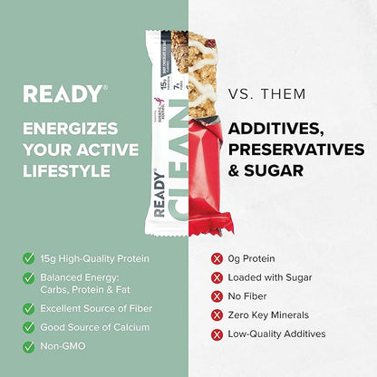 Ready® Protein Bars – High-Protein Snack with 15g Whey Protein, With Flaxseeds and Omega-3s for Sustained Energy, Supports Lean Muscle and Recovery, No Artificial Sweeteners – Dark Chocolate Sea Salt, 12-Pack