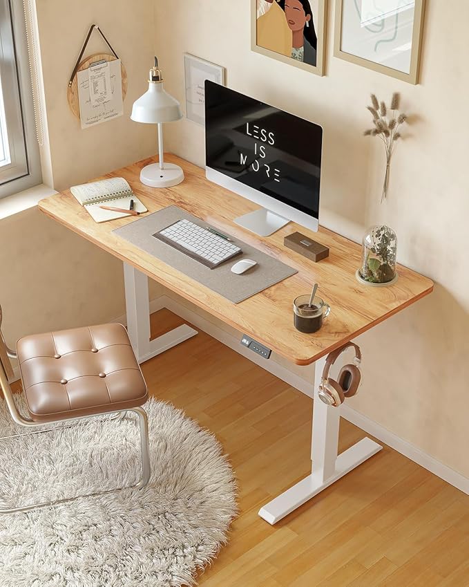FEZIBO Electric Standing Desk Adjustable Height, 55 x 24 Inch Sit and Stand Desk, Home Office Desk, Ergonomic Workstation Computer Desk, Rustic Brown