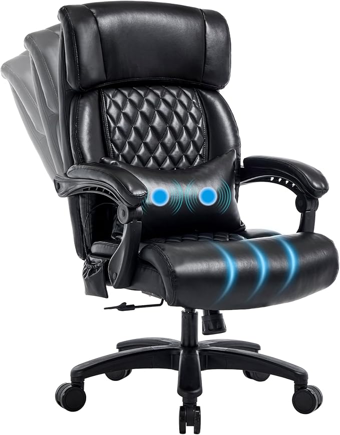 Big and Tall Office Chair, 500LBS Heavy Duty Massage Desk Chair, Ergonomic Executive Office Chair with High Back and Lumbar Support, Black