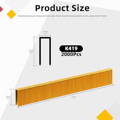 Hilitchi 2000Pcs 3/4 Inch 18 Gauge Narrow Crown Staples, Gold Brad Nails Gun Nails 18 Gauge Galvanized Finish Staples with Storage Case