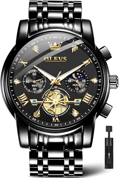 OLEVS Men Silver Watches,Men's Stainless Steel Chronograph Watch,Man Analog Quartz Big Face Male Watches Luxury Waterproof Roman Numeral Dress Diamond Relojes para Hombre