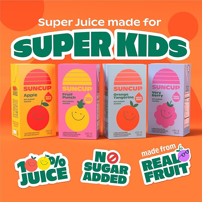 SunCup Juice - Apple Juice (40 Pack) 6.75 oz Juice Box with Straw | No Sugar Added Apple Blend for Kids, Bulk Pack for School Lunches, Snacks, Travel, Parties, Sports Teams, and Everyday Drinks