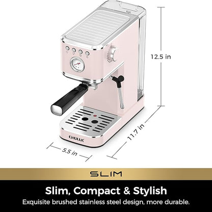 CHULUX Slim Espresso Machine with Milk Frother Steam Wand, 20 Bar Professional Italian Pump Espresso Coffee Machine for Home Cappuccino & Latte Maker, Pink