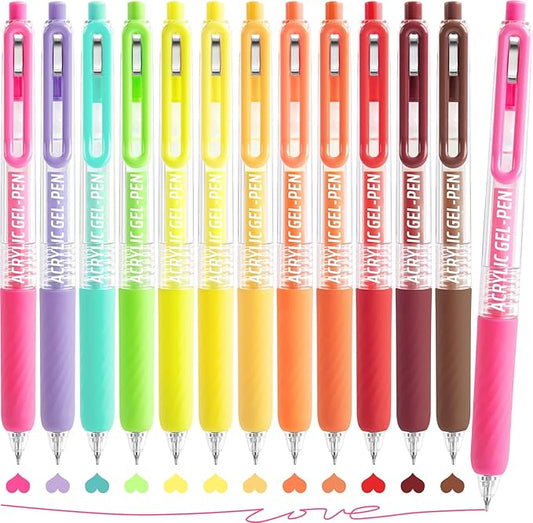 Gel Pens For Coloring, 12 Colors Retractable Colored Pens for Black Paper & White Paper, 0.7mm Fine Point Colorful Pens for Coloring, Writing, Drawing, Journaling, Note Taking, School, Office, Home