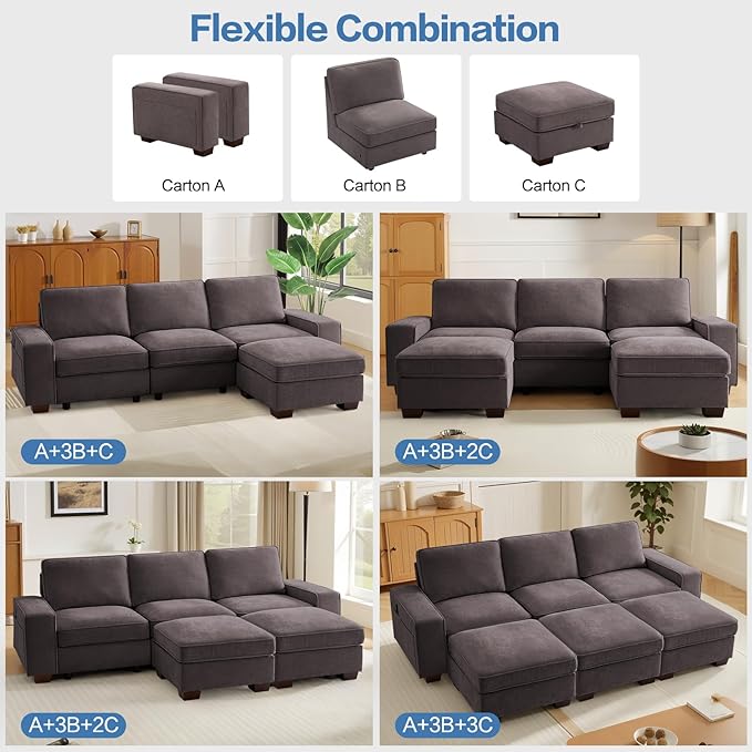 TEKAMON 27.5" Storage Ottoman, Square Footrest with Sponge Padded Seat, Chenille Fabric Step Stool for Sofa, Bedroom, Living Room, Entryway, Modern Change Shoes Stool, Wood Legs,(Dark Grey)