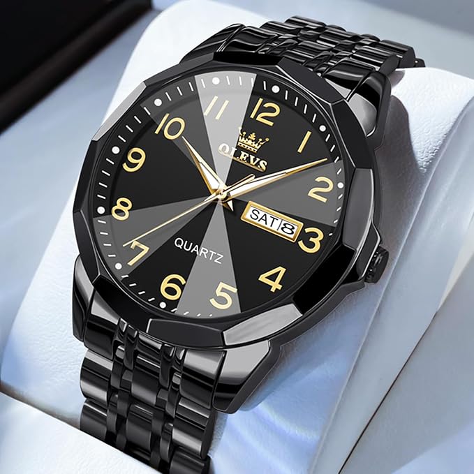 OLEVS Watch for Men Luxury Dress Analog Quartz Stainless Steel Waterproof Luminous Date Diamond Business Two Tone Casual Wrist Watch