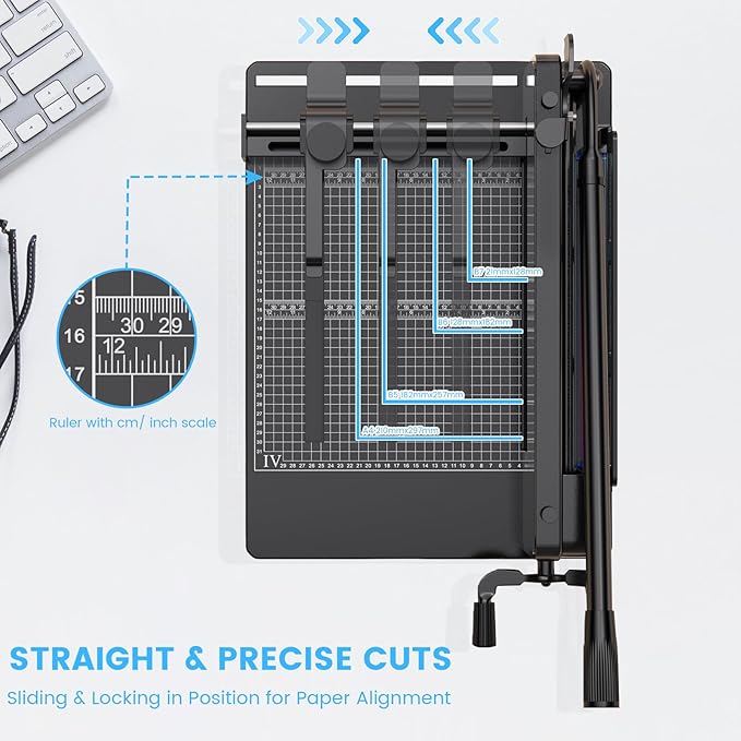 Heavy Duty Paper Cutter for A4 Paper, Guillotine Paper Cutter 12 Inch, 400 Sheet Capacity, Solid Steel Construction, Black