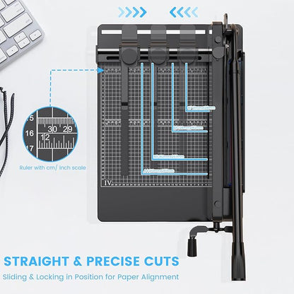 Heavy Duty Paper Cutter for A4 Paper, Guillotine Paper Cutter 12 Inch, 400 Sheet Capacity, Solid Steel Construction, Black