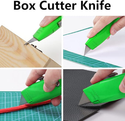DIYSELF 30 Pack Box Cutter Heavy Duty Aluminium Shell Utility Knife | SK5 Steel Sharp Blade | Retractable Knife for Cutting Cartons Ropes and Cardboard | Home and Office Use (Green)