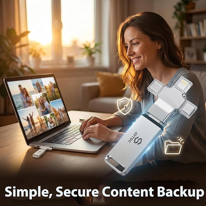 Multiport-Photo-Stick-Flash-Drive 128GB Fully Automatic Backup for iPhone iPad Android PC Mac - Smart Detection & Organization - Secure Photo Backup & Transfer Device Memory-Stick-Backup-Thumb-Drive
