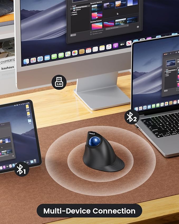 ProtoArc Vertical Wireless Trackball Mouse, EM05 NL Bluetooth Ergonomic Rollerball Mouse Rechargeable Computer Laptop Thumb Mice, 3 Device Connection, Compatible with iPad, Mac, Windows, PC-Blue