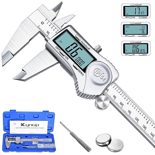 Kynup Digital Caliper, Caliper Measuring Tool Outside Micrometer, Vernier Dial Caliper Stainless Steel, IP54 Splash Proof Protection, Inch Metric Fraction Conversion, Large LCD Screen (6Inch/150mm)