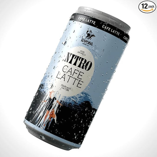 Raposa Nitro Cold Brew Ready to Drink Coffee 250ml - 8.45oz - Made with Oat Milk- Dairy Free - Vegan Cold Brew Ready to Drink, Non GMO, No Artificial Anything - 150mg Caffeine (Cafe Latte (12 Pack))