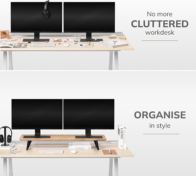 Anji Mountain Wooden Monitor Stand - Elegant Monitor Riser, Perfect Monitor Stand for Desk Organization, Durable Wood Construction monitor stands, Enhances Ergonomics and Workspace Efficiency,Biscotti