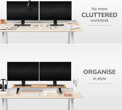 Anji Mountain Wooden Monitor Stand - Elegant Monitor Riser, Perfect Monitor Stand for Desk Organization, Durable Wood Construction monitor stands, Enhances Ergonomics and Workspace Efficiency,Biscotti
