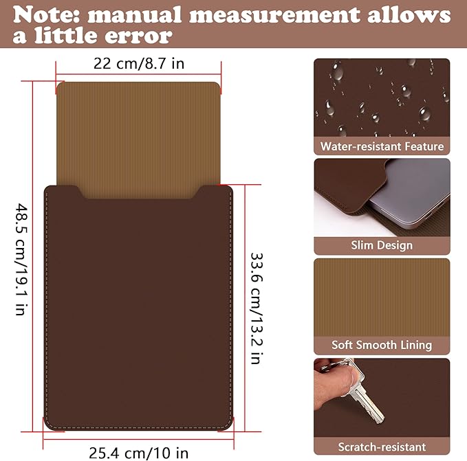 BVYA 12-13.3" Laptop Sleeve, PU Leather Laptop Case Compatible with MacBook Air 13 2018-2022 (M2 A2681 M1 A2337), Compatible with MacBook Pro 13 2016-2022 (M2 A2686 M1 A2338 A2251 A2289 A2159)