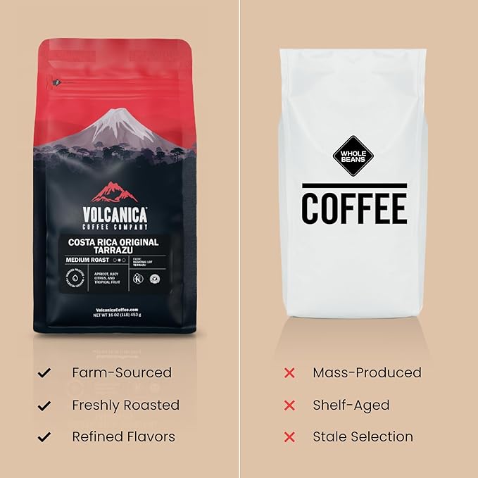 Volcanica Espresso Beans Decaf Coffee, Dark Roast Whole Bean Coffee, Bold Sweet Flavor, Swiss Water Process, Fresh Roasted, Kosher, Vegan, Gluten-Free, 16 oz