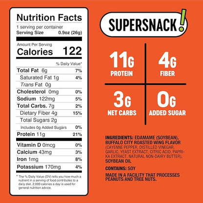 The Only Bean Crunchy Roasted Edamame Snacks (Buffalo) – High Protein (11g), Low Carb Keto Vegan Office Snack, Gluten Free Healthy Snacks for Adults and Kids, 0.9oz (Pack of 10)