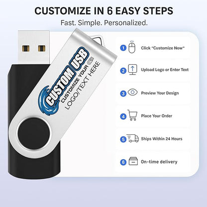 ABLAZE Custom Flash Drive 8GB 100 Pack, Personalized USB Drives Custom USB 2.0 Thumb Drives 100 Pack Memory Stick (Mixcolors)