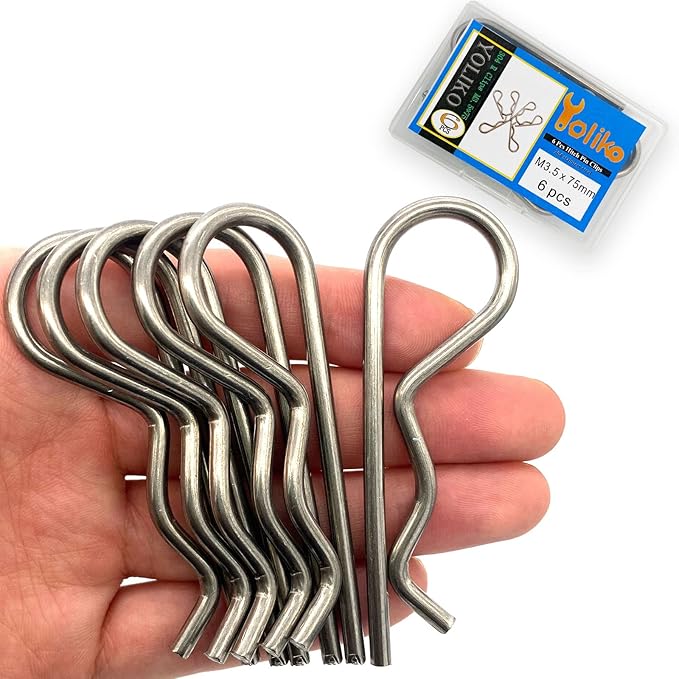 6 Pcs Heavy Duty Stainless Steel Spring Retaining Wire R Clips M3.5x75 Keeper Pins for Trailer Pin Clips Lock System