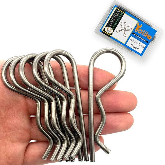 6 Pcs Heavy Duty Stainless Steel Spring Retaining Wire R Clips M3.5x75 Keeper Pins for Trailer Pin Clips Lock System