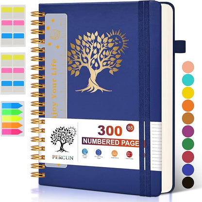 Large Spiral Notebook Journal for Women Men - 300 Numbered Lined Pages, College Ruled,B5 Hardcover Spiral Bound Notebook for School, Work, Note Taking, Writing, Leather Spiral Journal 7"x10"