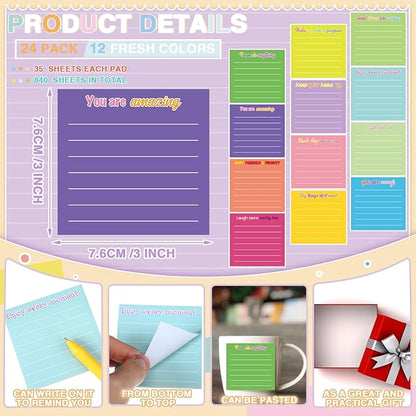 Yinder 12 Pcs Employee Appreciation Sticky Notes Xmas Gift Bulk Motivation Note Pads Mini Inspirational Note Gift for Teacher Nurse Staff Coworker Office Supply 3 x 3'' (Inspirational,Dark Color)