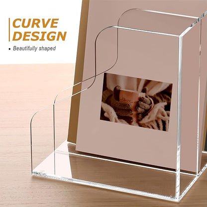 SANRUI Acrylic File Organizer, Clear Magazine File Holder with 3 Vertical Compartments, Desk Organizer for Home School Office Organization, Desk Bookshelf