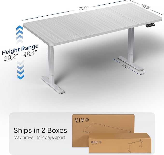VIVO Electric 71 x 36 in Standing Desk, Memory Height Adjustment, 1B Series, Dark Gray Top Gray Frame, DESK-KIT-1G7G-36