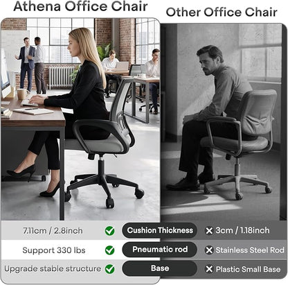 Athena Collection Office Chair - 330Lbs, 2 Packs Breathable Mesh Desk Chair Thickness Cushion with Lumbar Support & Armrest, Rolling Swivel Adjustable Tilt Lock for Home Office/Gaming, Bedroom Study