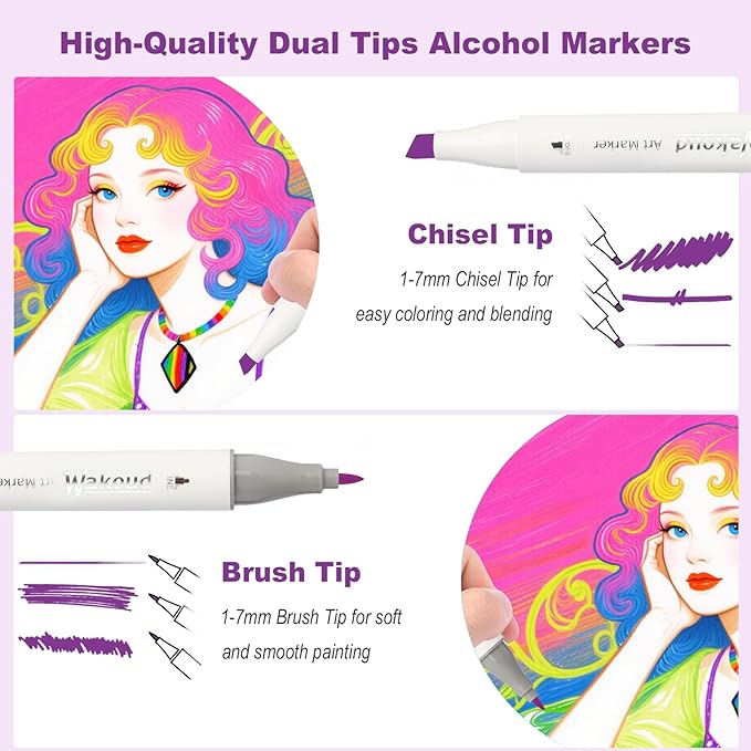Alcohol Markers, 60 Colors Dual Tip Art Markers with Carrying Case, Drawing Marker, Coloring Marker for Book Painting Card Making for Adults Kids.