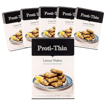 Proti-Thin High Protein Lemon Wafer Squares, 15g Protein, Low Calorie, Low Carb, Low Sugar, Aspartame Free, Diet Wafer Bars, Healthy Snack, 2 Wafers per Serving, 5 Count Box (6 Boxes - Save 10%)