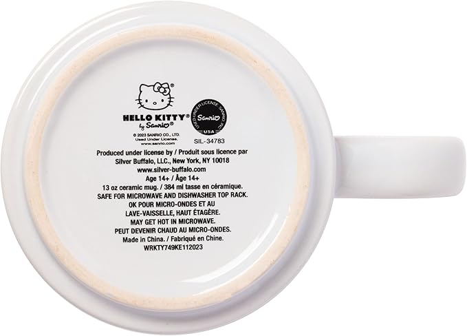 Silver Buffalo Hello Kitty Polka Dot Food Scribble Single Stackable Ceramic Mug, 13 Ounces