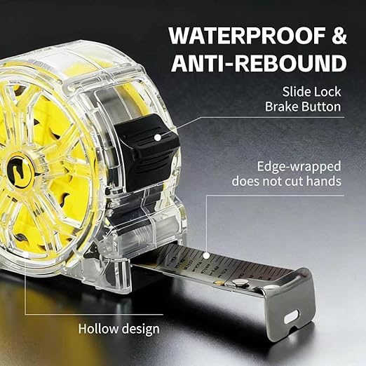 Tape Measure 16Ft, Retractable Stainless Steel Tape Measure, Waterproof & Rustproof Stainless Steel Band with Transparent Hollow Design for Renovation, Construction, Carpentry