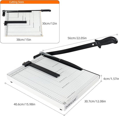 B4 Paper Cutter Paper Slicer with Safety Guard and Blade Lock Paper Trimmer Guillotine Heavy Duty Metal Base 15" Cutting Length Guillotine Paper Cutter for Office Home School(White)