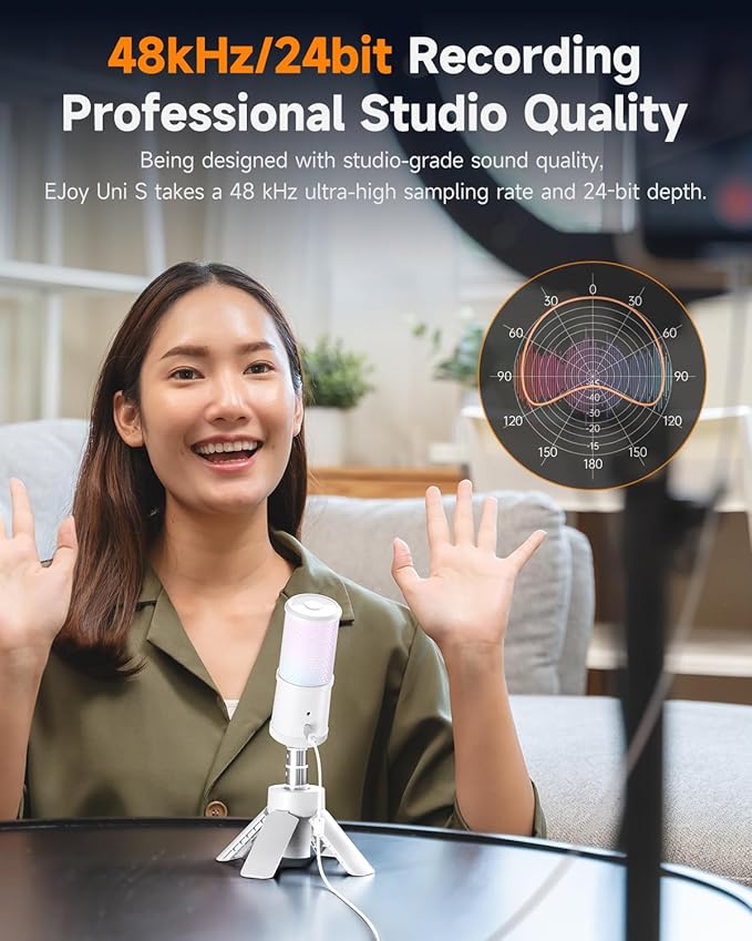 COMICA Ejoy UNI S USB Gaming Microphone for PC, RGB Cardioid Condenser Mic with Tripod Stand, 48kHz/24bit, Noise Cancellation, Streaming Mic for Recording, Podcast, Twitch, Discord, Computer, PS5, PS4