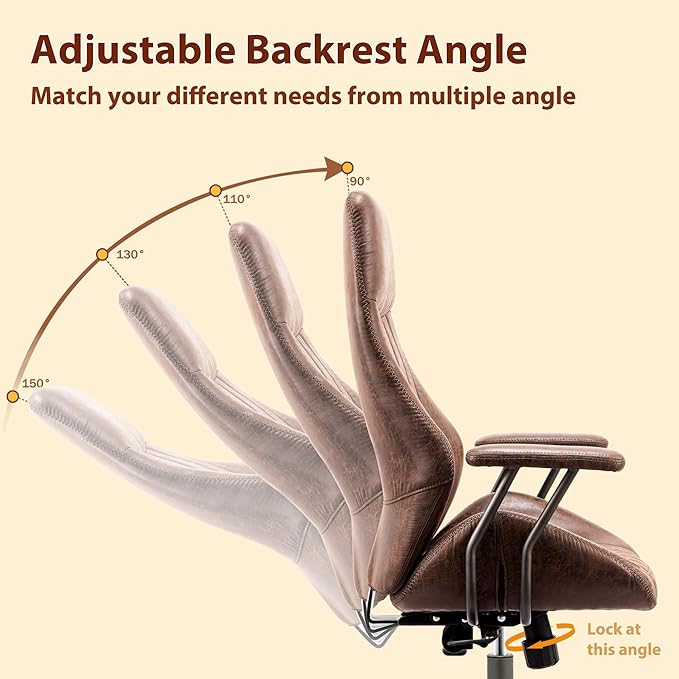 Ergonomic Executive Office Chair with Lumbar Support, Adjustable Height Home Office Desk Chair with Armrests, High Back Padded Headrest Office Chair, Rolling Swivel Computer Gaming Chair,Dark Brown