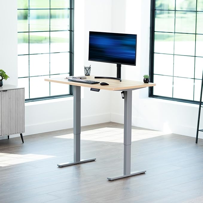 VIVO Electric 48 x 30 in Standing Desk, Memory Height Adjustment, 1B Series, One-Piece Light Wood Top, Gray Frame, DESK-KIT-1G5C