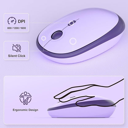 KNOWSQT Wireless Keyboard and Mouse Combo - Lovely Violet Rainbow Full-Sized Typewriter Colorful Keyboards, Round Keycap USB Plug Play Retro Cute Keyboards for Windows, Laptop, PC, Desktop, Computer