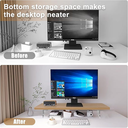 Dual Monitor Stand Riser, Wooden Computer Monitor Stand No Assembly Required Exquisite Monitor Stand for Computer Laptop Printer TV